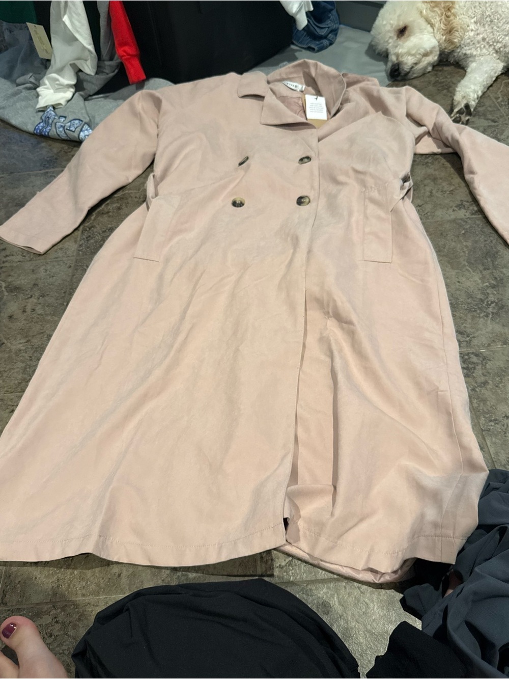 💙JustFab Belted Trench Coat in the color "Rose Smoke."